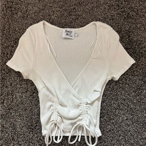 Princess Polly White Ribbed Wrap Top